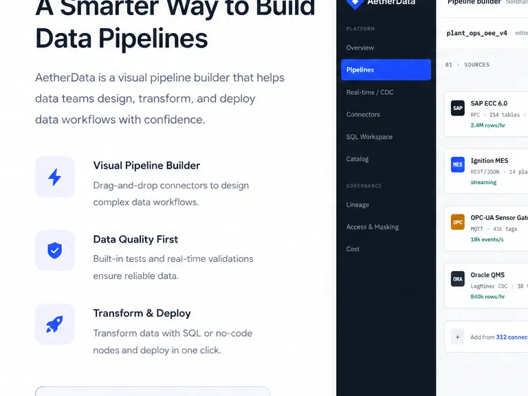 AetherData: enterprise data fabric. — web app screen 1