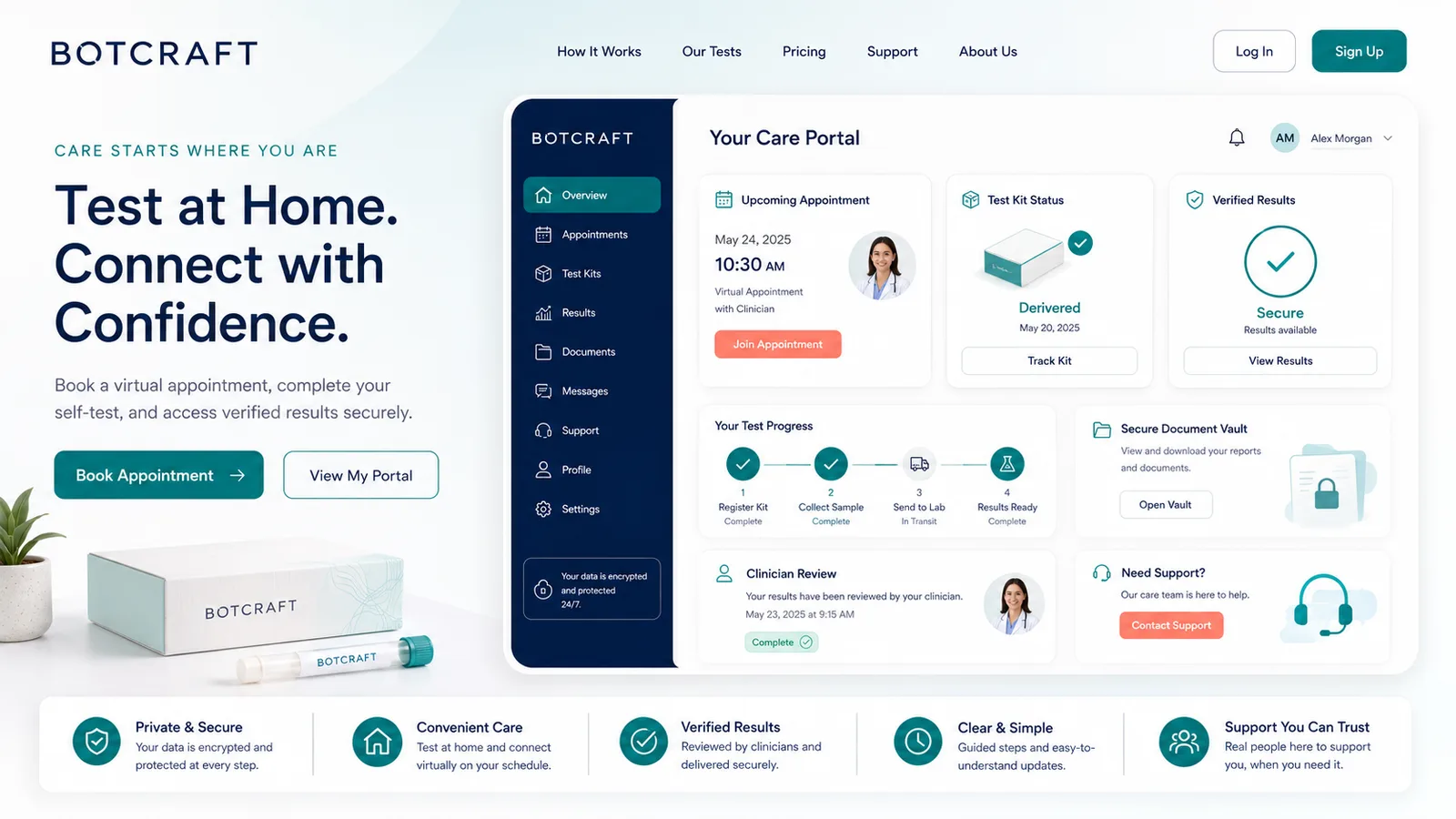 Botcraft: at-home diagnostic testing with verified results. — product interface