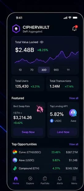 Ciphervault: Web3 platform. — mobile app screen 1