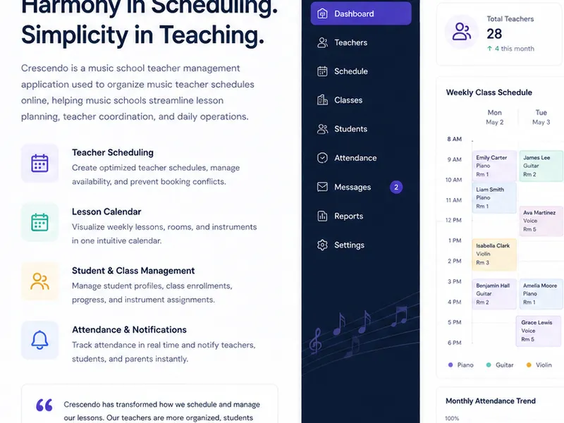 Crescendo: scheduling for a music school's teaching staff. — web app screen 1