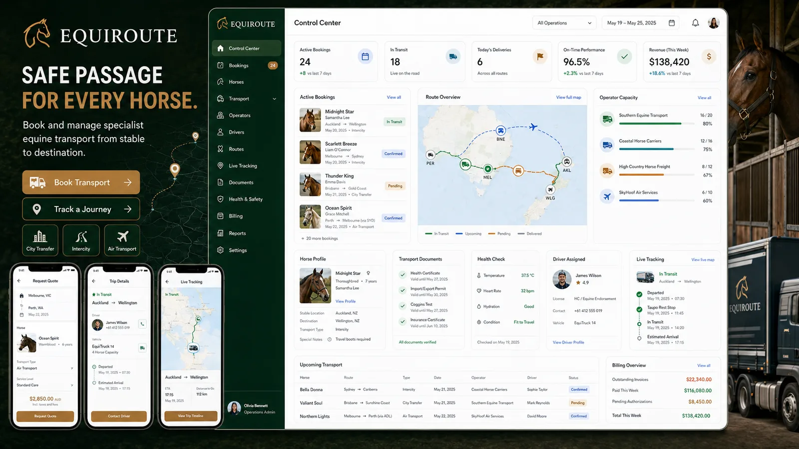 Equiroute: booking transport for horses. — product interface