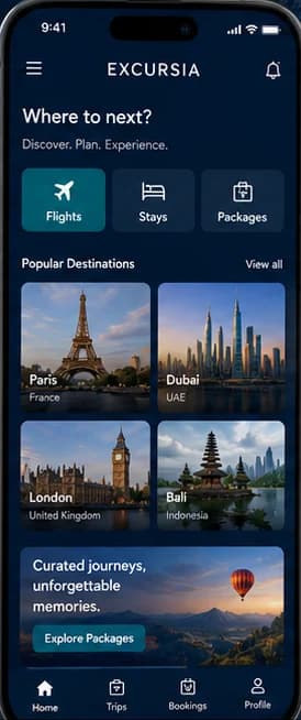 Excursia: Travel platform. — mobile app screen 1