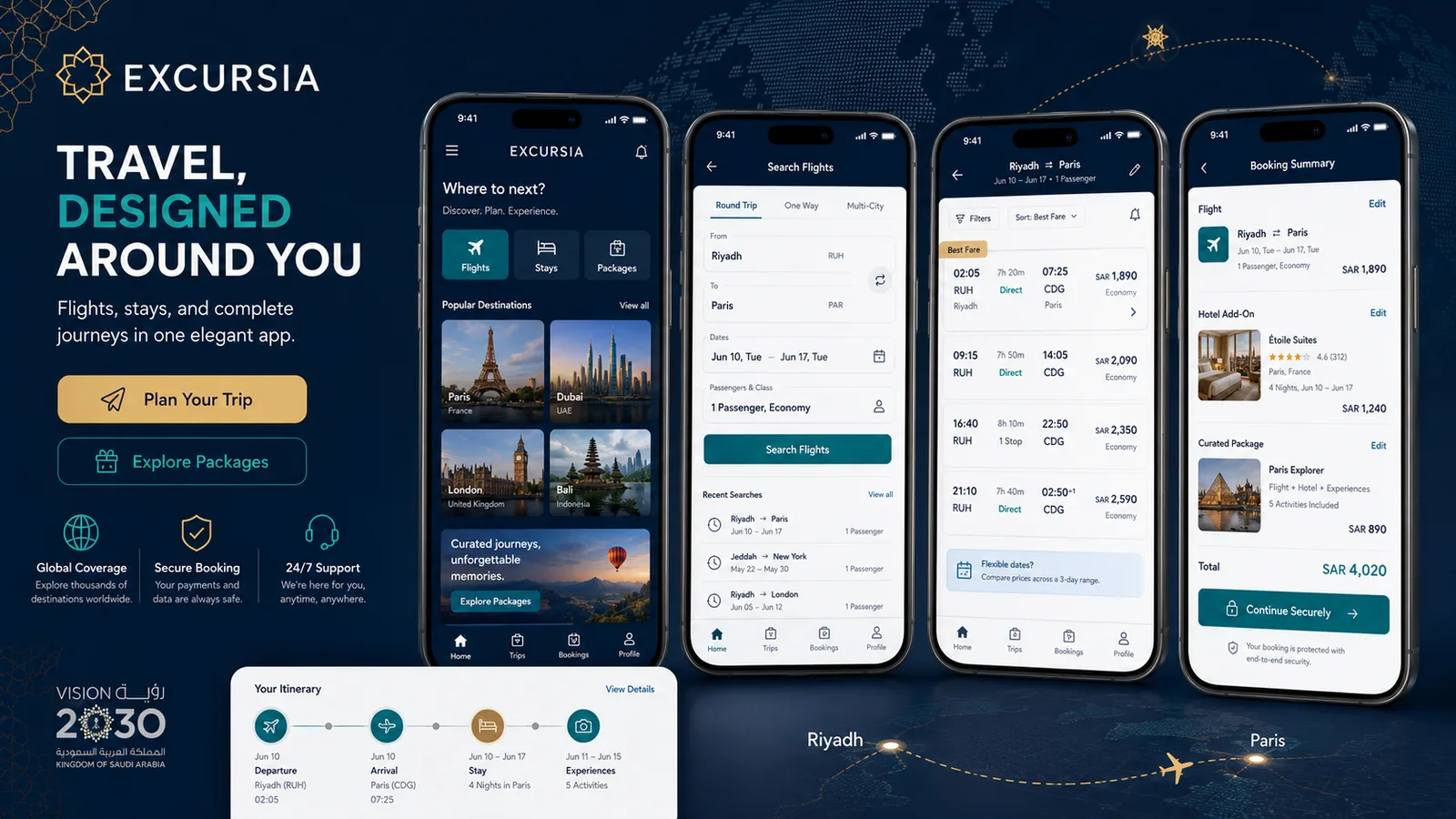 Excursia: Travel platform. — product interface