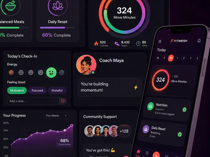 Fitmesh: workout, diet & social fitness. — web app screen 2