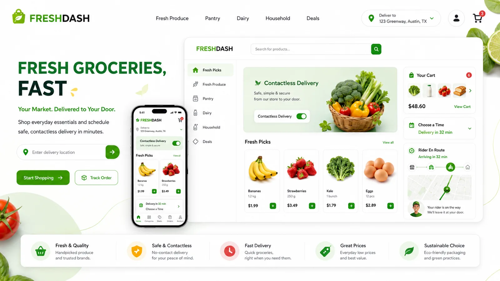 Freshdash: E-commerce platform. — product interface
