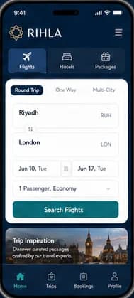 Rihla: Travel platform. — mobile app screen 1
