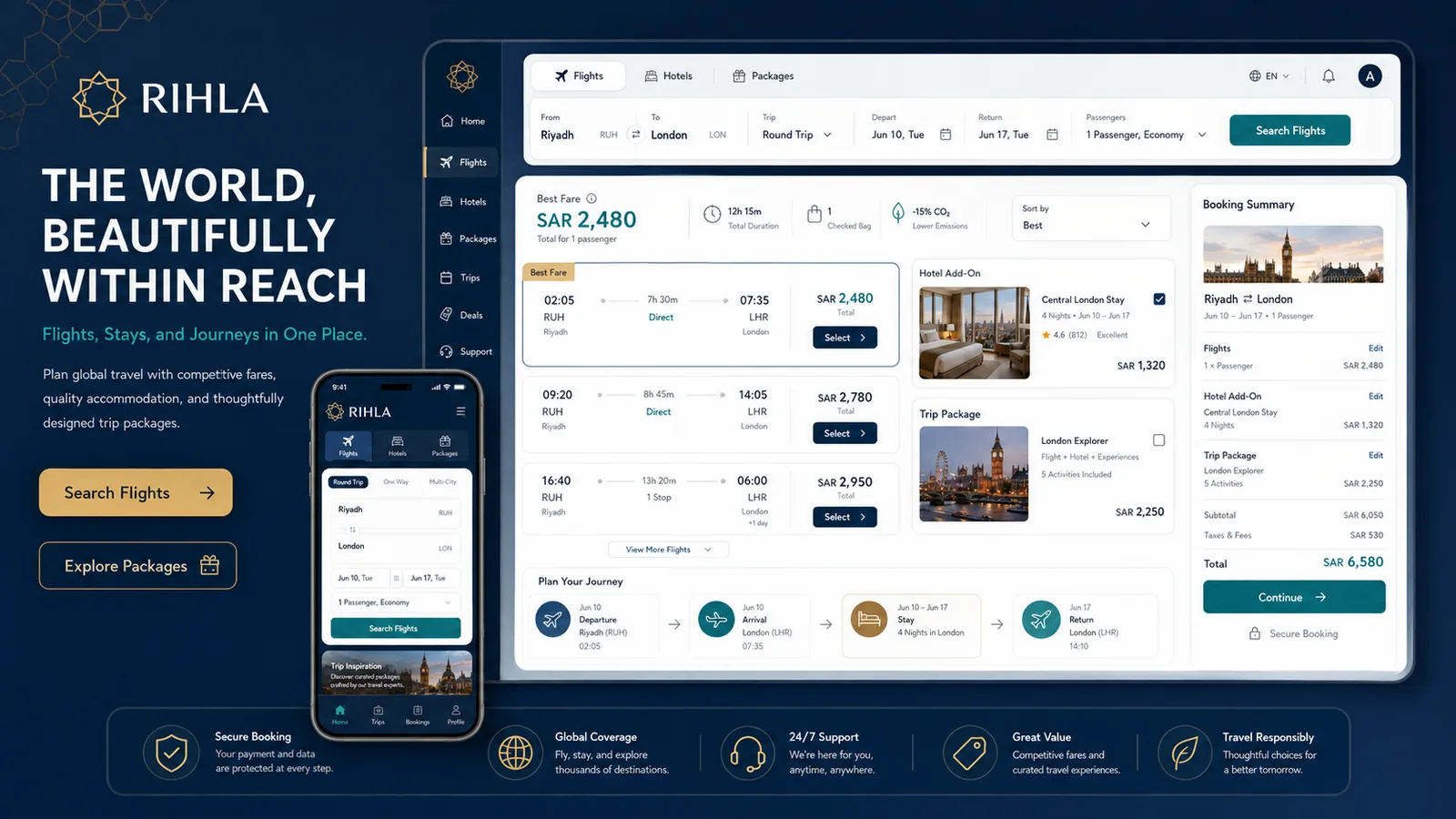 Rihla: Travel platform. — product interface