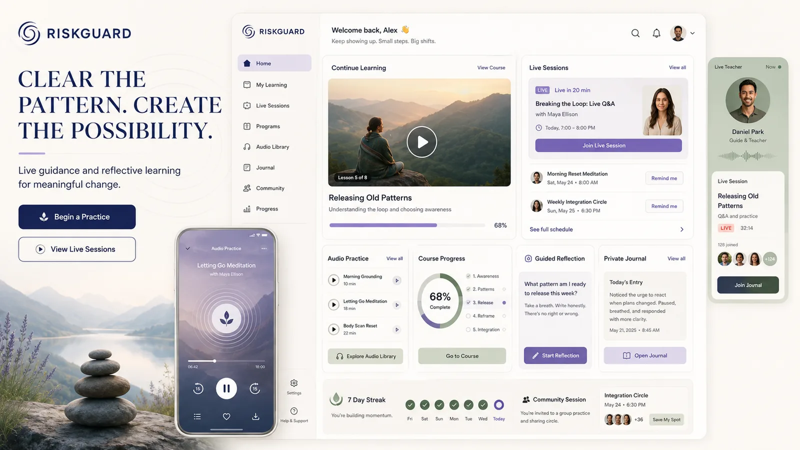 Riskguard: Education platform. — product interface
