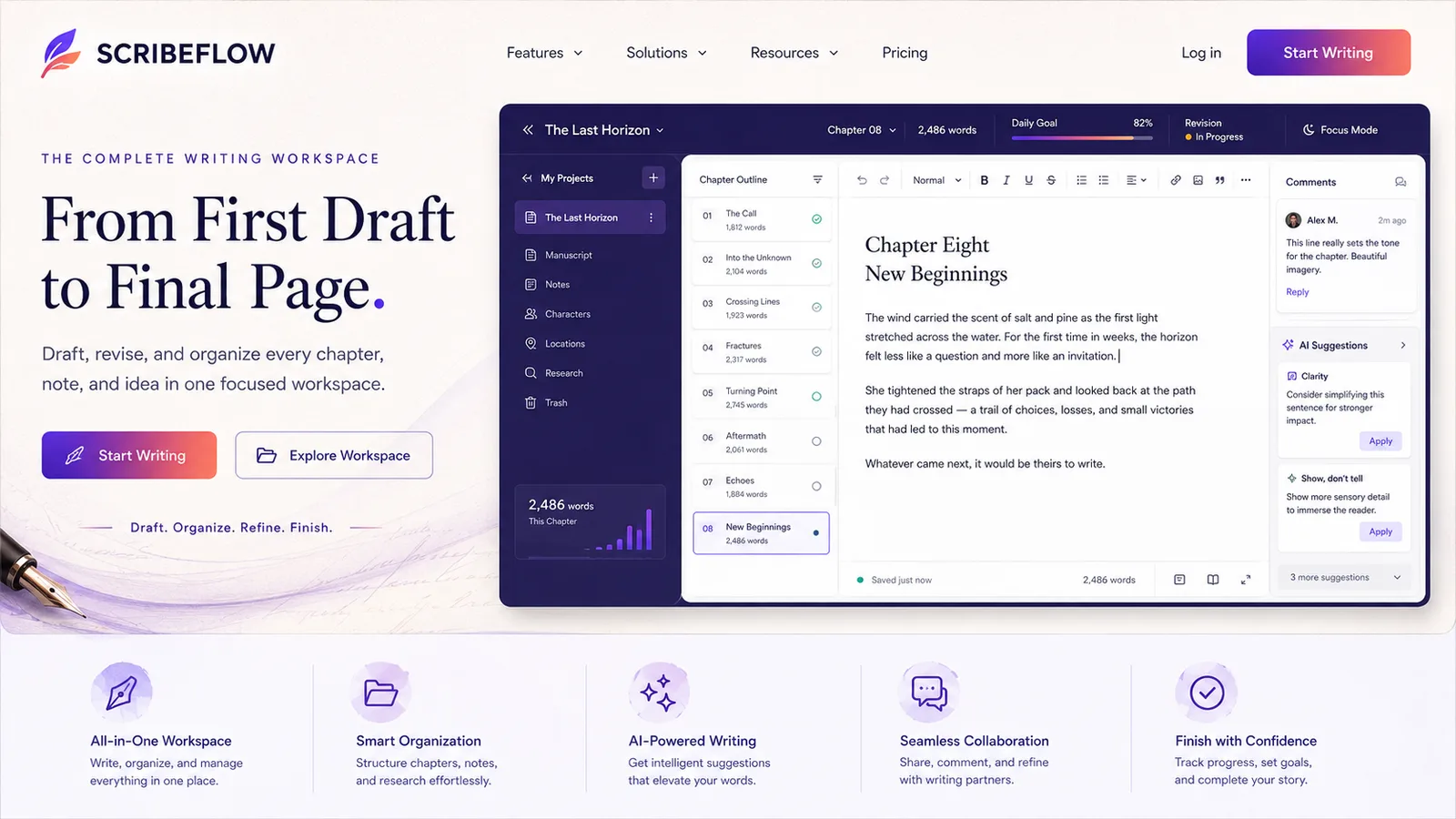 Scribeflow: drafting, revising and finishing in one place. — product interface